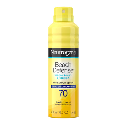 Neutrogena Beach Defense Sunscreen Spray SPF 70, Hawaii Reef Act 104 Compliant, Octinoxate & Oxybenzone Free, Broad Spectrum, Fast Absorbing & Lightweight, Face and Body Sunscreen, 6.5 Oz