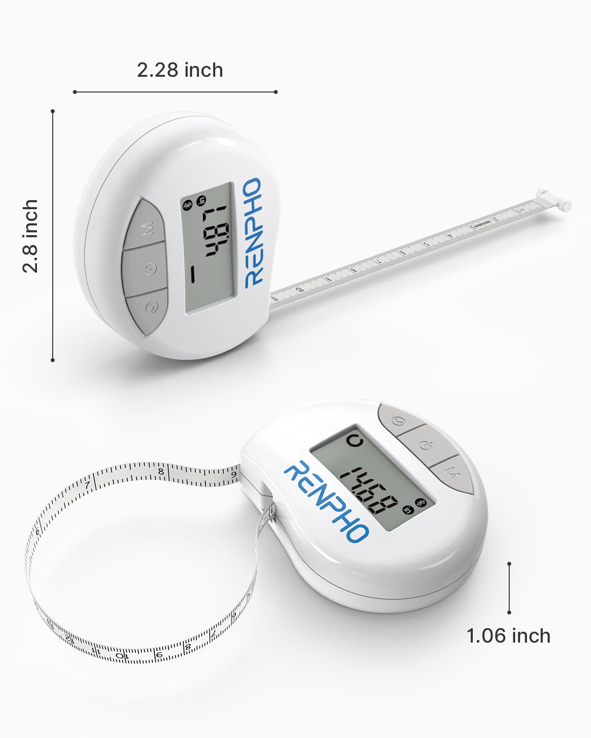 RENPHO Body Measuring Tape, Smart Tape Measure for Weight Loss, Bluetooth Fitness Equipment with App, Measuring Waist, Hip, Bust, Arms, Muscle Gain, Retractable, 60in /150cm, White