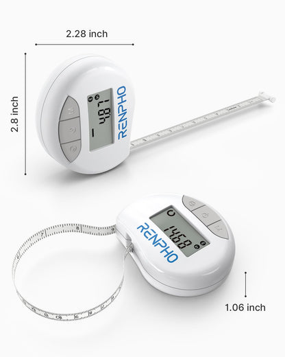 RENPHO Body Measuring Tape, Smart Tape Measure for Weight Loss, Bluetooth Fitness Equipment with App, Measuring Waist, Hip, Bust, Arms, Muscle Gain, Retractable, 60in /150cm, White