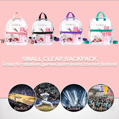 Keepcross Purple Small Mini Clear Backpack for Girls Kids - Cute Plastic Clear Bag Stadium Approved Great for Festival Sport Events Concerts Beach Travel