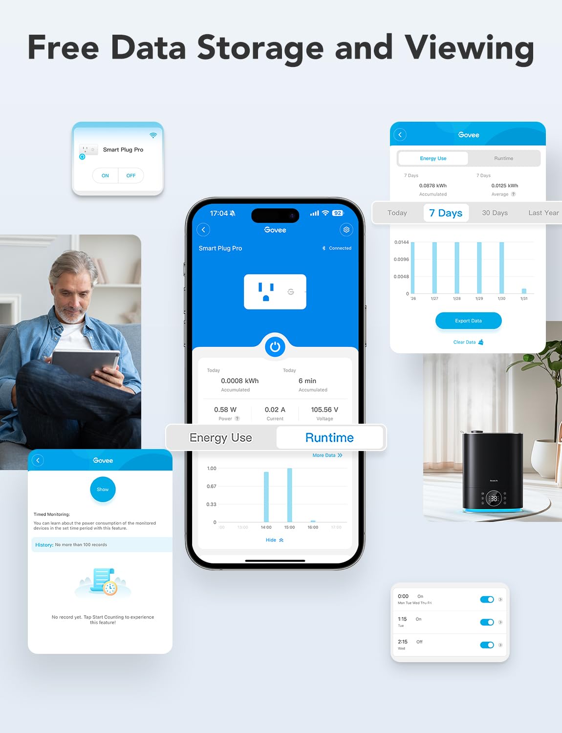 Govee Smart Plug with Energy Monitoring, WiFi Bluetooth Plug Work with Alexa and Google Assistant, 15A Smart Outlets with Timer & Group Controller, No Hub Required, ETL&FCC Certified for Home, 4 Pack