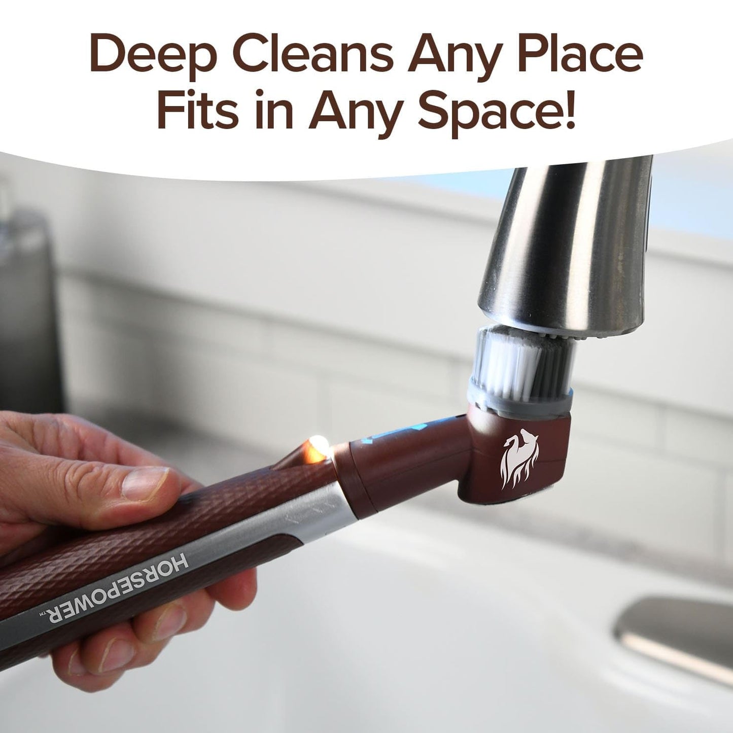 Horsepower Pocket Pony, AS-SEEN-ON-TV, Waterproof, Cordless, Pocket-Sized, Oscillating Power Scrubber, Deep Clean, Tight Spaces, Rechargeable, Grout Lines, Corners & Detailing, 5 Brush Heads & LED