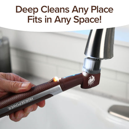 Horsepower Pocket Pony, AS-SEEN-ON-TV, Waterproof, Cordless, Pocket-Sized, Oscillating Power Scrubber, Deep Clean, Tight Spaces, Rechargeable, Grout Lines, Corners & Detailing, 5 Brush Heads & LED