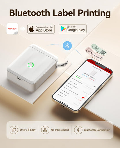 NIIMBOT Label Maker Machine Bluetooth Label Printer for School Home Office Organization, Wireless Mini Labeler D110 Upgraded Version, Label Machine with Label, White