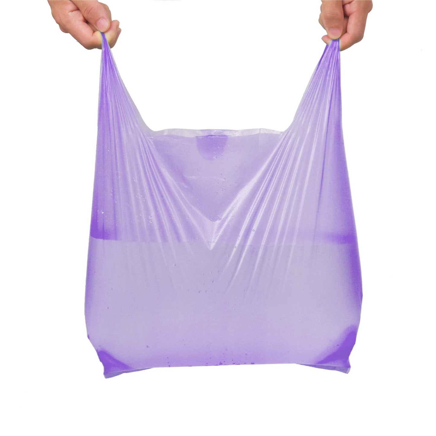 LazyMe T-Shirt Carry-Out Bags Plastic Grocery Bags with Handles Shopping Bags in Bulk Restaurant Bags, Standard Supermarket Size,12 x 20 inch (Purple 100 Pcs)