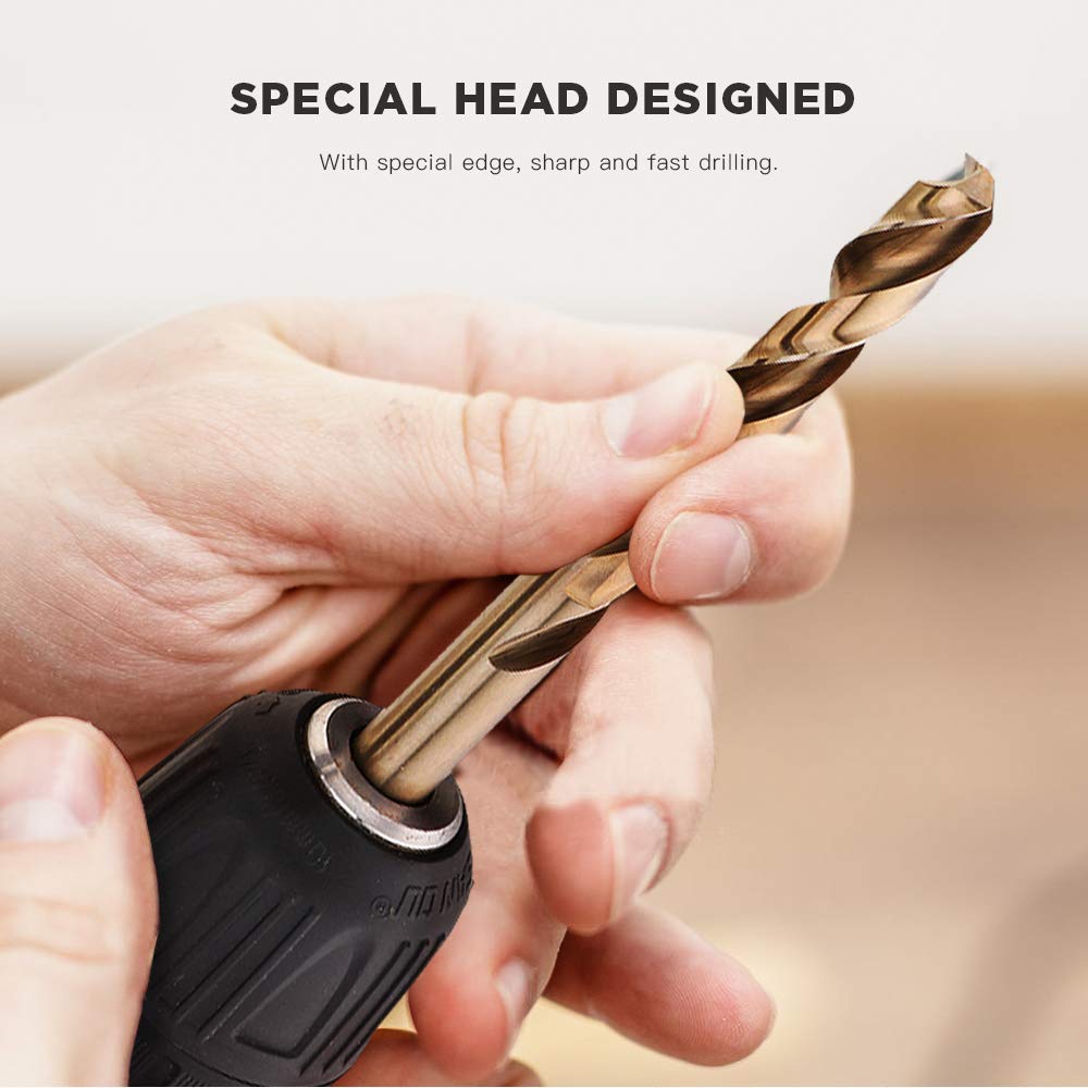 LudoPam 11/64 Inch Cobalt Drill Bit Set, M35 HSS Twist Jobber Length for Hardened Metal, Stainless Steel, Cast Iron, Pack of 10