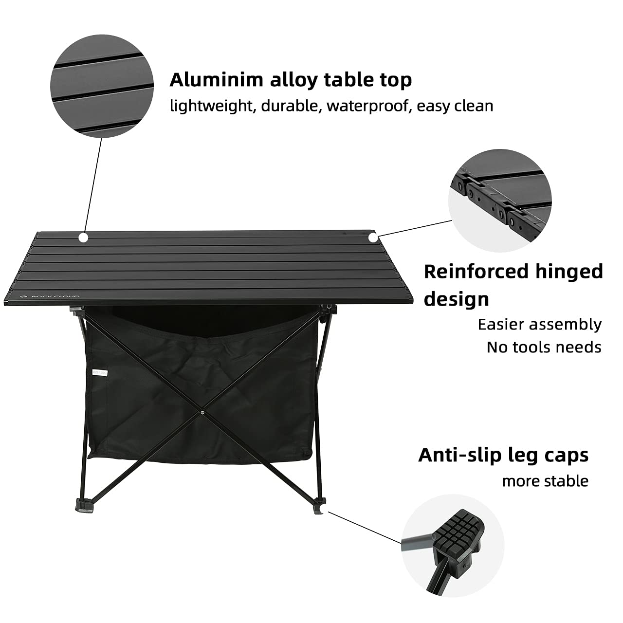 ROCK CLOUD Portable Camping Table Ultralight Aluminum Camp Table with Storage Bag Folding Beach Table for Camping Hiking Backpacking Outdoor Picnic, Size L