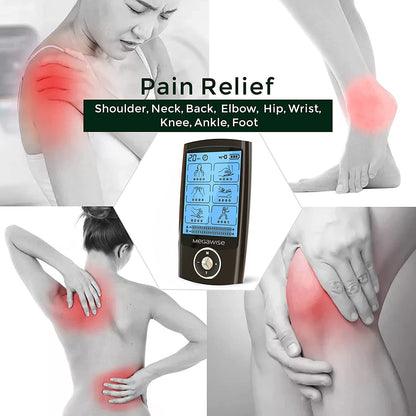 MegaWise 48 Modes（24 * 2） Dual Channel EMS TENS Unit Muscle Stimulator with 14Pcs Reusable Electrode Pads. Rechargeable Continuous Mode Electronic Pulse Massager with Storage Pouch/Pads Holder
