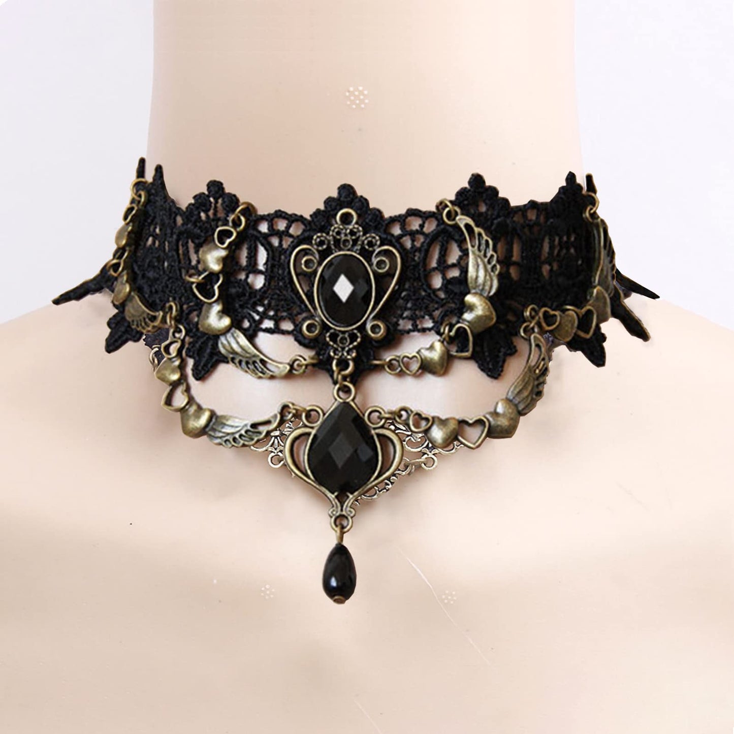 Faccubee 5 Pieces/Set Halloween Sexy Jewelry Women Lady Elegant Goth Gothic Steampunk Lace Choker Necklace Black Neck Chain Collar Statement with pendant Victorian Wedding Party Cosplay