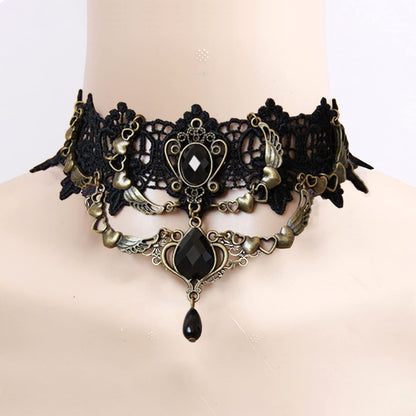Faccubee 5 Pieces/Set Halloween Sexy Jewelry Women Lady Elegant Goth Gothic Steampunk Lace Choker Necklace Black Neck Chain Collar Statement with pendant Victorian Wedding Party Cosplay