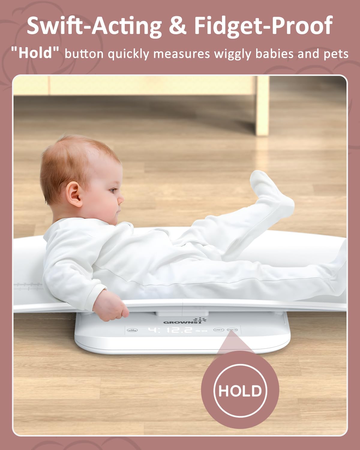 GROWNSY Smart Baby/Pet Scale,Digital Baby Weight Scale with App for Tracking Growth of Infant, Toddler,Puppy,and Cat—Supports Up to 330 lbs, with Hold Function, 27-inch Height Measurement,5 Units