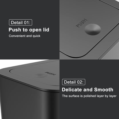 N. NETDOT 3 Pack 10 Liter Small Trash Can with lid, 2.6 Gallon,Garbage Can Slim Trash Bin Waste Basket for Bathroom,Kitchen,Bedroom,Living Room,Office,Laundry - Black