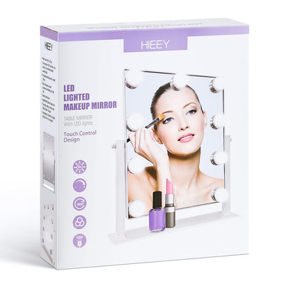 HIEEY Hollywood Vanity Mirror with Lights, Makeup 9 Dimmable Bulbs Three Color Lighting Modes, and 5X Magnification Mirror, Smart Touch Control, 360°Rotation (White)