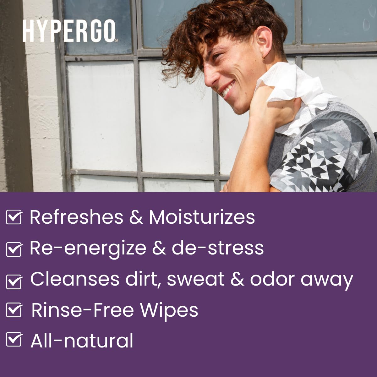 HyperGo XL Body Wipes for Women & Men – 12" x12" Rinse-Free Full Body Cleansing Wipes 20 Count Pack - Lavender | Biodegradable, Hypoallergenic, Aloe-Infused | Gym, Festival, Camping Essentials
