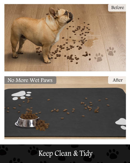 Pet Feeding Mat-Absorbent Dog Mat for Food and Water Bowl-No Stains Quick Dry Water Dispenser Mat-Dog Accessories Pet Supplies-Bowl for Messy Drinkers（Black,16"x24"
