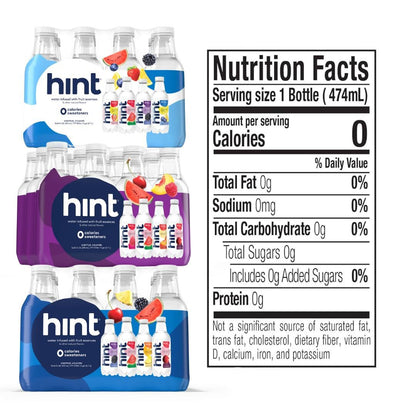 Hint Blue, White, and Purple Variety Packs - Purified Flavored Water, Zero Calories, Sugar Free, Natural Flavors - 16 Fl Oz (Pack of 36) Still Bottled Water
