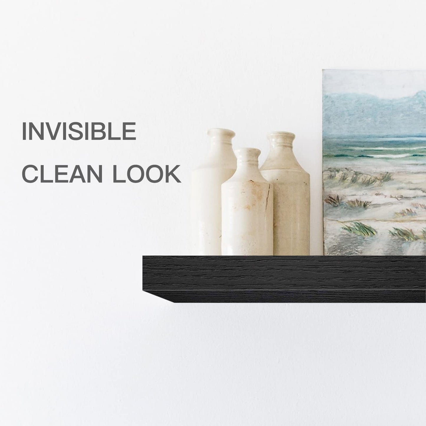 QEEIG Black Bathroom Floating Shelves for Wall Shelf Over Toilet Wall Mounted Farmhouse Small 16 inch Set of 2 (008-40B)