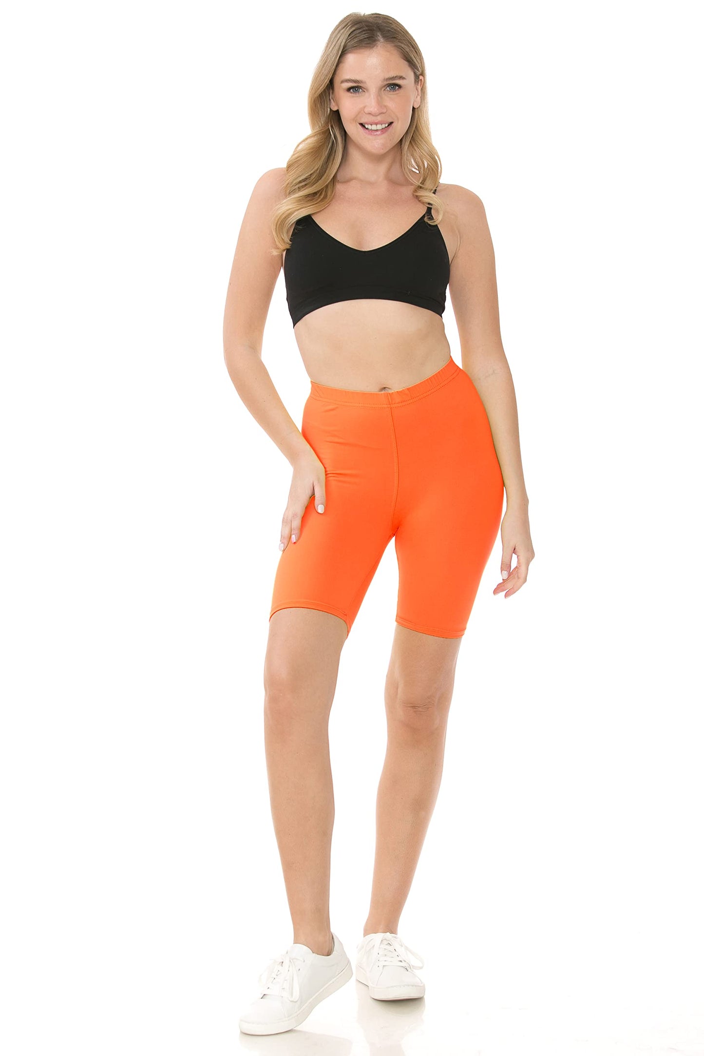 Leggings Depot Women's Buttery Soft Fashion Biker Shorts Athletic Shorts for Yoga, Orange, Large