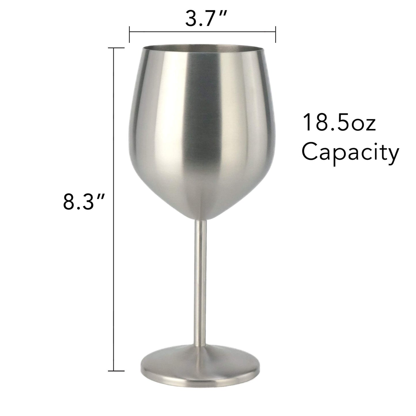 PG Set of 4 Stainless Steel Wine Glass - 18.5oz Silver Brush Finished Wine Glasses - Unbreakable Wine Glasses - Stem Metal Wine Goblets