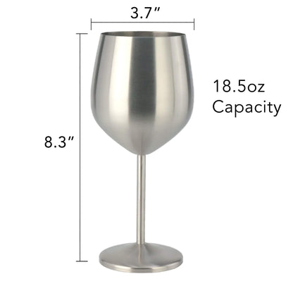 PG Set of 4 Stainless Steel Wine Glass - 18.5oz Silver Brush Finished Wine Glasses - Unbreakable Wine Glasses - Stem Metal Wine Goblets