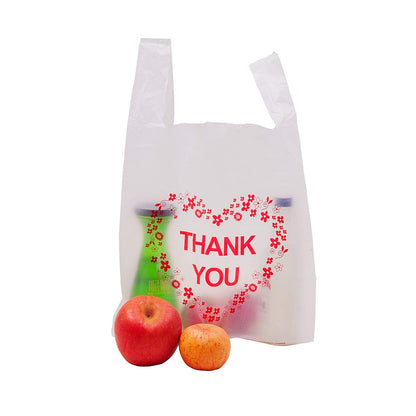LazyMe Thank you T Shirt Bags, Bolsas De Plastico Para Negocio, White Plastic Grocery Bags with Handles, Standard Supermarket Size, 12 x 20 Inches (50 pcs)