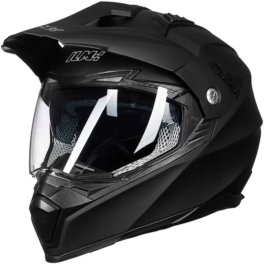 ILM Off Road Motorcycle Dual Sport Helmet Full Face Sun Visor Dirt Bike ATV Motocross Casco DOT Certified Model 606V (Matte Black, Large)