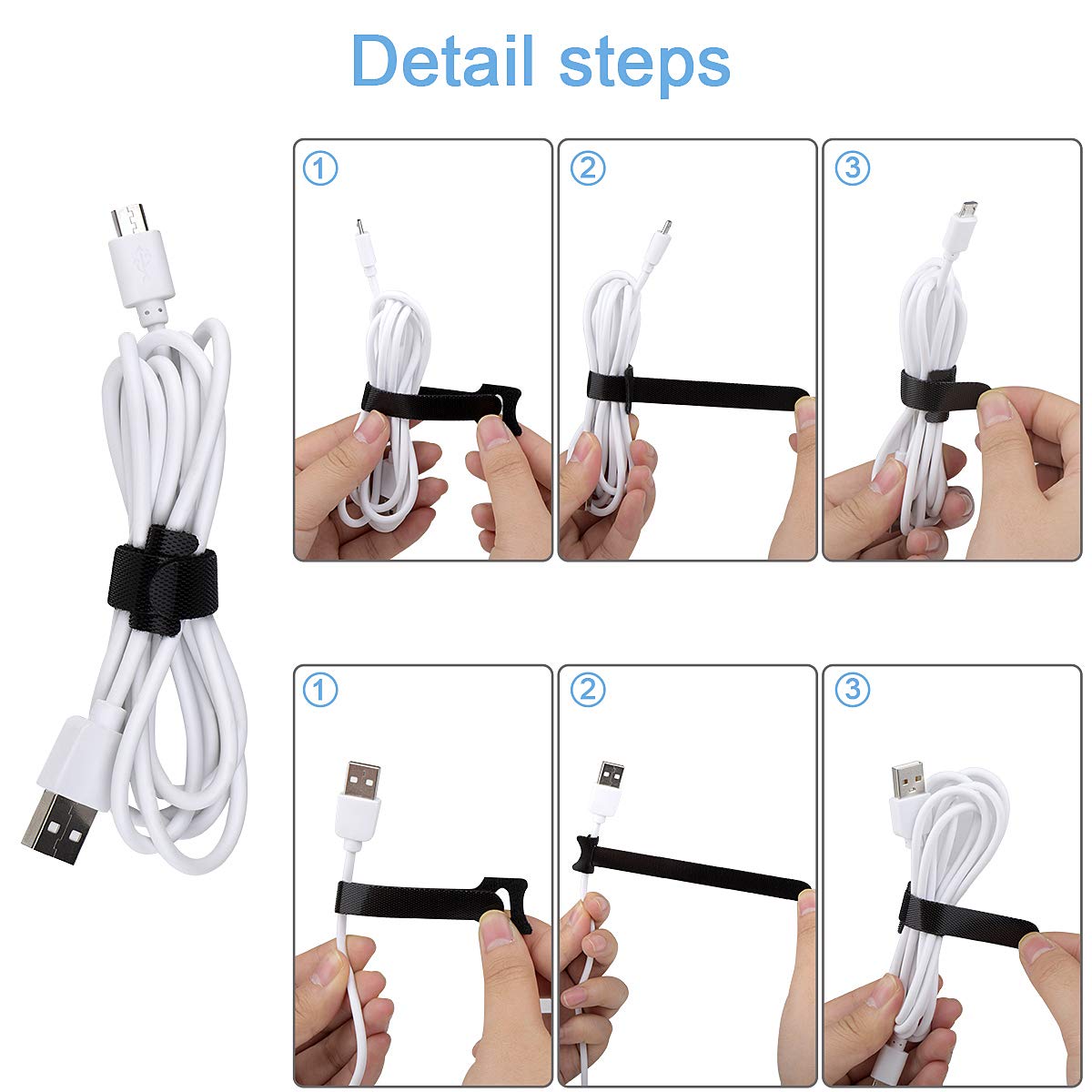 Nettbe 60 PCS 6 Inches Reusable Cable Ties, Adjustable Cord Straps Wire Organizer Cord Wrap and Hook Loop Cable Management