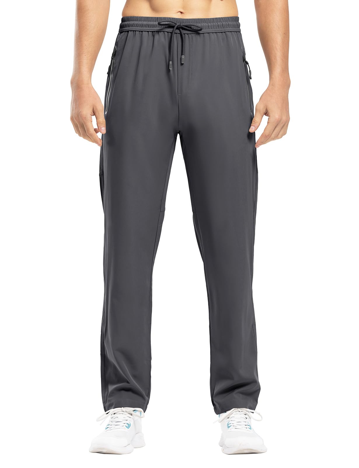 Rdruko Men's Sweat Pants Lightweight Casual Workout Gym Jogger Hiking Track Sports Athletic with Zipper Pockets(Dark Grey, US L)