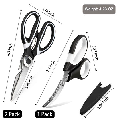 OMDAR Kitchen Scissors All Purpose 3 Pack - Heavy Duty Stainless Steel Cooking Shears for Cutting Meat, Food, Fish, Poultry Multipurpose Sharp Sissors for Dishwasher Safe