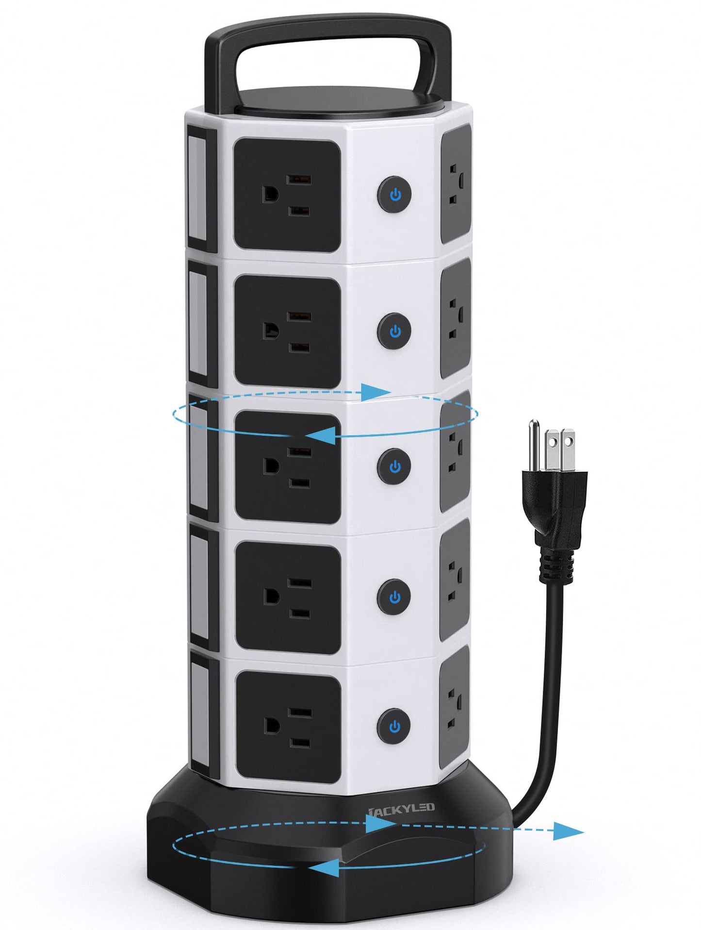 Power Strip Tower Surge Protector, JACKYLED 20 Outlets 6 USB (2 USB C) Charging Station, Extension Cord with Multiple Outlets, 1050J 1625W/13A Outlet Extender 6.5ft Extension Cord for Home Office
