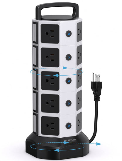 Power Strip Tower Surge Protector, JACKYLED 20 Outlets 6 USB (2 USB C) Charging Station, Extension Cord with Multiple Outlets, 1050J 1625W/13A Outlet Extender 6.5ft Extension Cord for Home Office