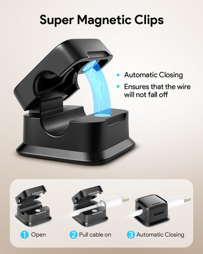 16 Pack Magnetic Cord Organizer Holder,Strong Adhesive Desk Cable Management Easy Open,Organize Phone Charging Cords Wire Holder Organizer Neatly for Home,Office,Car,Desk,Nightstand-Black