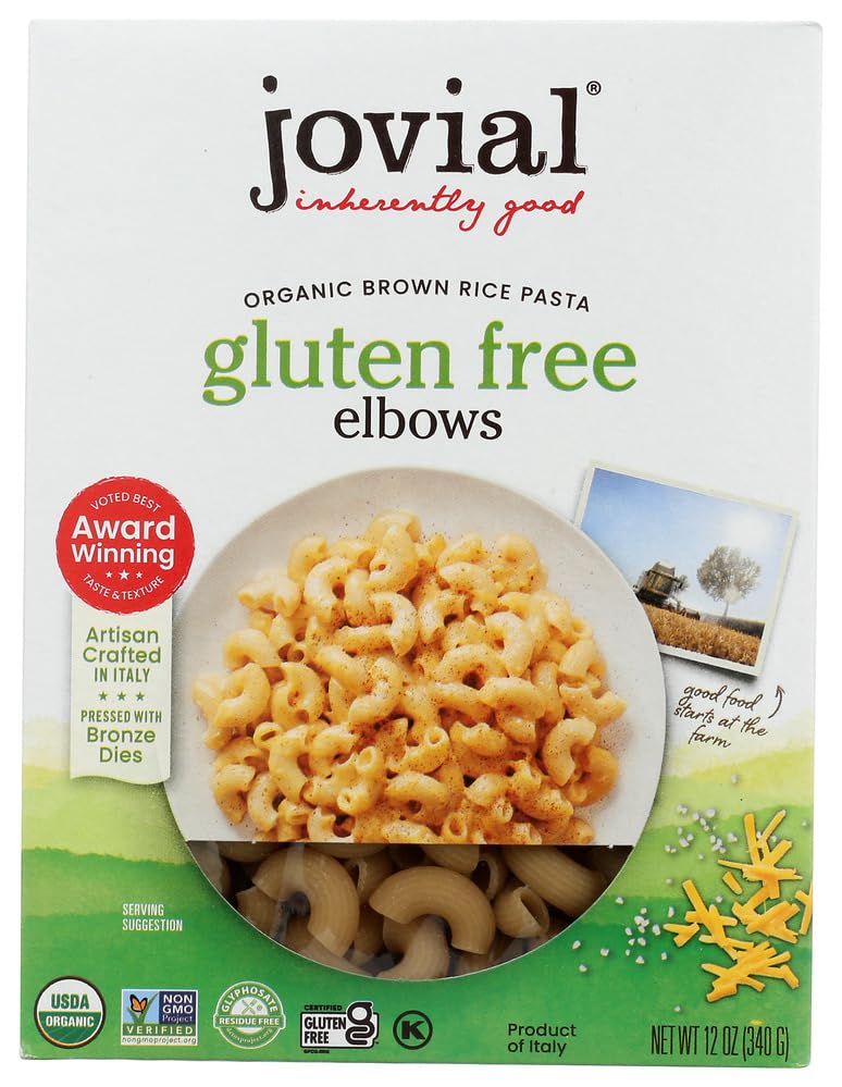 Jovial Whole Grain Brown Rice Elbows Pasta -Whole Grain Pasta, Organic, Gluten Free, Dairy Free, Brown Rice, Made in Italy - 12 Oz, 1 Pack