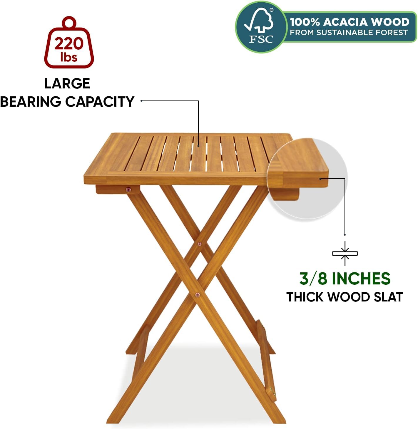 IDZO Heavy Duty 400lbs Capacity Patio Bistro Set 3 Piece Outdoor, Folding Chairs w/Cushion, Square Table - Upgrate 2024