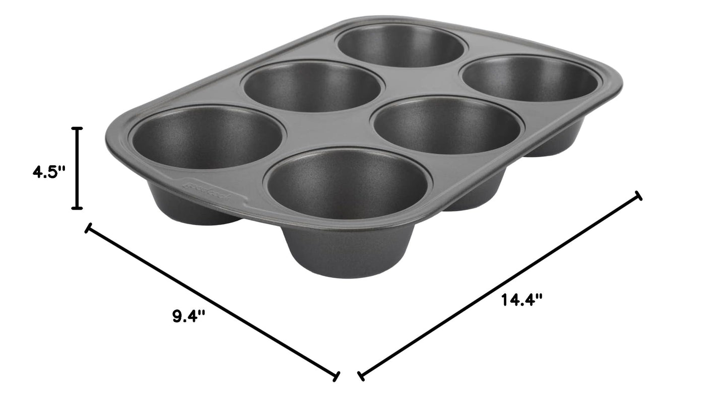 GoodCook Everyday Nonstick Steel Jumbo Texas Muffin Pan, 6-cup, Gray