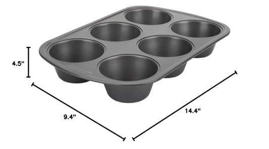 GoodCook Everyday Nonstick Steel Jumbo Texas Muffin Pan, 6-cup, Gray