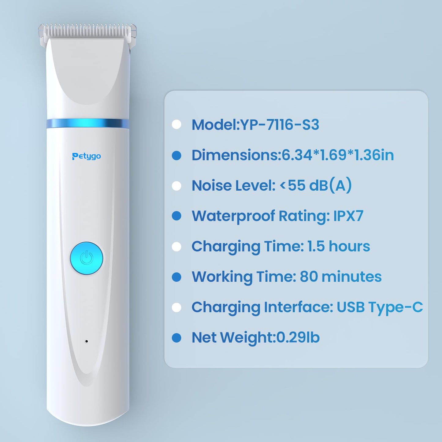 PETYGO 3-in-1 Dog & Cat Grooming Kit - Rechargeable Cordless Pet Hair Clippers with Nail Grinder & Paw Trimmer & 5 Guide Combs, Low Noise Dog Clippers for Grooming Small Medium Pets