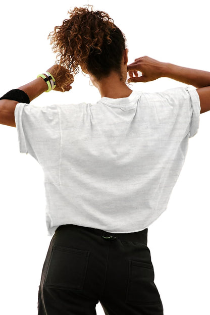 Active Loose Ribbed Crop Tops for Women Women's Cotton Short Sleeve Workout Shirts Yoga Running Athletic Gym Shirt Casual Cropped T-Shirt Crewneck Ribbed Loose Summer Womens Basic Tops Light Grey M