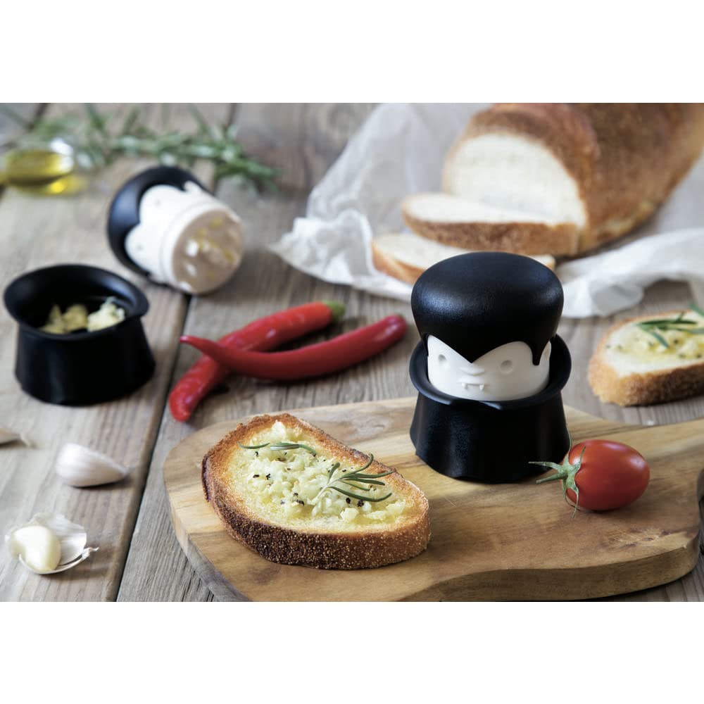 OTOTO Gracula Garlic Crusher, Garlic Peeler, Also for Ginger, Nuts, Chili, Herbs - Twist Top Mincer & Easy Squeeze Manual Press Peeler, Goth Gifts