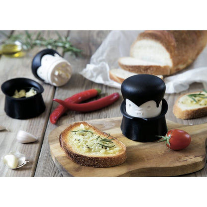 OTOTO Gracula Garlic Crusher, Garlic Peeler, Also for Ginger, Nuts, Chili, Herbs - Twist Top Mincer & Easy Squeeze Manual Press Peeler, Goth Gifts