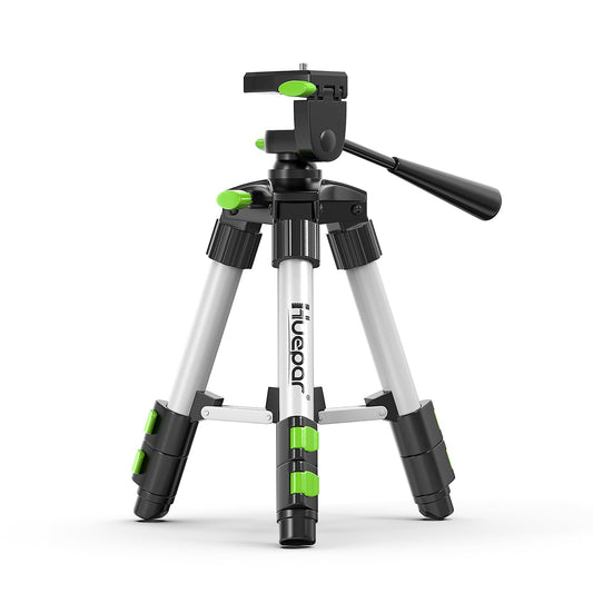 Huepar TPD05 19.7" Lightweight Aluminum Tripod-Mini Portable Adjustable Tripod for Laser Level and Camera, with 3-Way Flexible Pan Head and Bubble Level, Quick Release Plate with 1/4"-20 Screw Mount