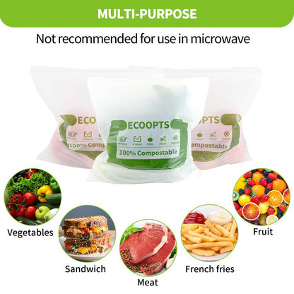 100% Compostable Large Sandwich Zip Bag | ECO-Friendly Food Storage Bags | Freezer Bag | Plant-Based BPA-free | Seal well for Fruit,Food and Snack (L-2Pack)