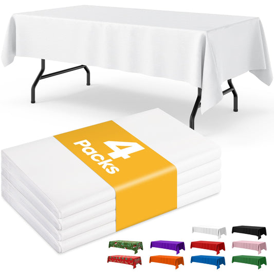 Niuara White Plastic Table Cloth - 4 Pack 54" × 108" Rectangle Disposable Tablecloths for 6FT Tables, Waterproof Table Cover for Party, Holiday & Gathering Use