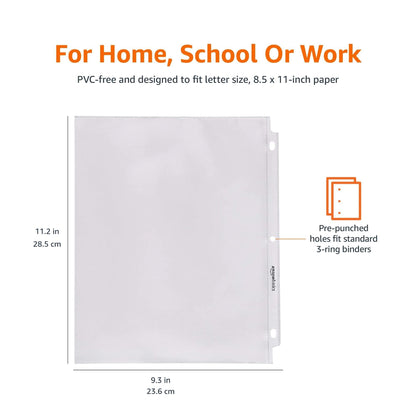 Amazon Basics Sheet Protectors for 3 Ring Binder, Heavyweight, Polypropylene, 8.5 x 11 Inch, 100-Pack, Clear