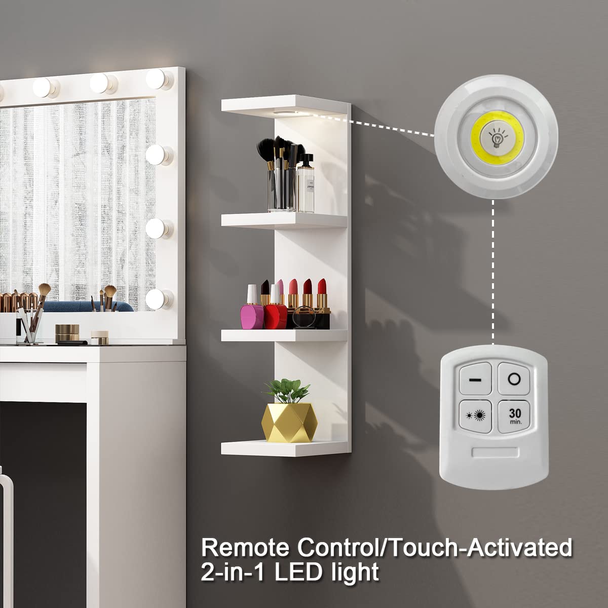 LitaEther Versatile 4 Tier Wall Shelf Unit,White Lack Wall Shelf,Display Floating Shelf with LED Remote Control Light