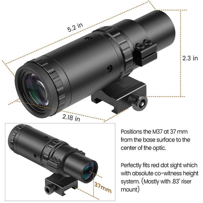 Feyachi M37 1.5X - 5X Red Dot Magnifier Focus Adjustment Optical Magnifier with Flip to Side Mount, Black