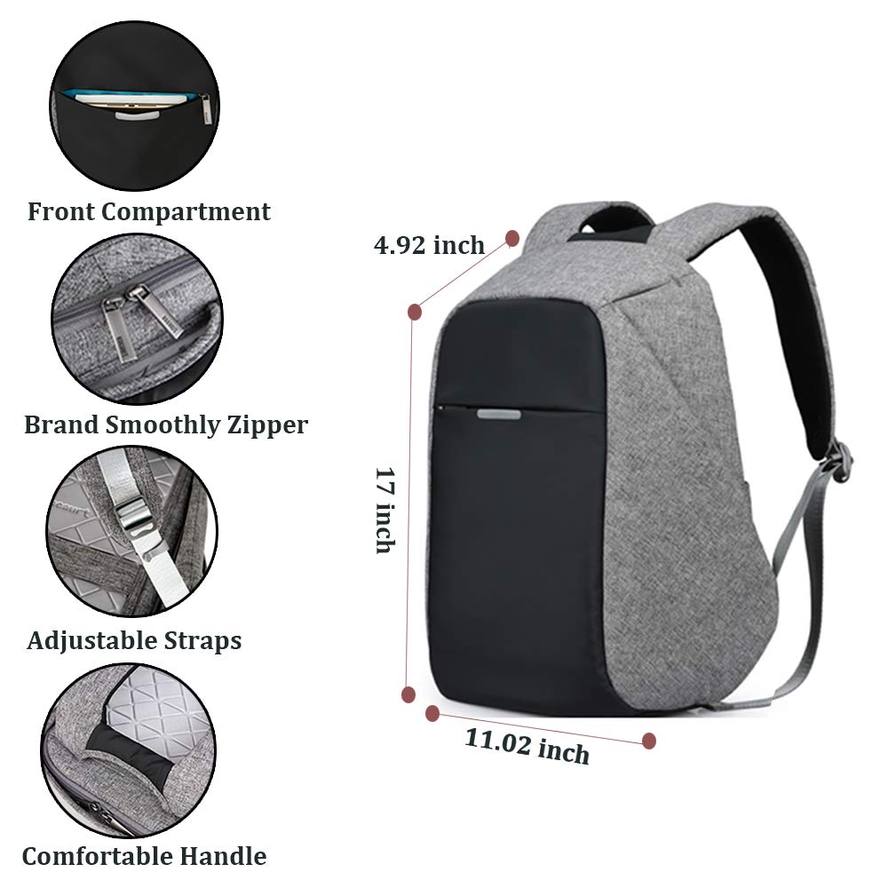 oscaurt Anti Theft Backpack 15.6 Inch Laptop Travel Backpack with Hidden Zipper and USB Charging Port Waterproof Business Computer Bag for Men & Women