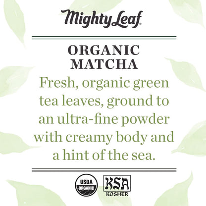 Mighty Leaf Organic Matcha Green Tea Powder, 100% Japanese Matcha, Unsweetened, 3 oz Bag