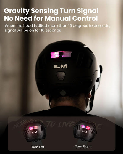ILM Smart Adult Bike Helmet with Automatic G-Sensor Turn Signal & Brake Warning LED Light Control, Road Cycling Bicycle Helmets for Men Women E3-12LS Matte Black Small Medium