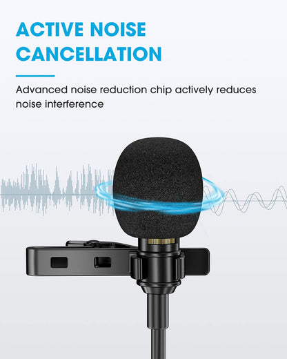 PoP voice 16 Feet Lavalier Microphone for 3.5mm Devices, Android and Camera - Noise Cancelling Lapel Mic TRRS Omni Mic for Phones, TikTok, Video Recording (with a TRS Adapter, 2 Clips and 4 Covers)